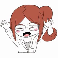 白衣を着た女性が喜んでいる