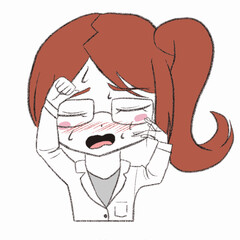 白衣を着た女性が暑がっている