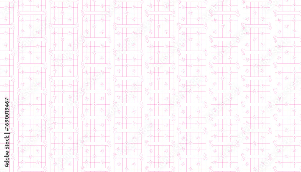 Poster pink geometric pattern of interlocking swirls and grids on white background keywords: pattern, geome