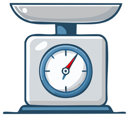 Cartoon illustration of a classic analog kitchen scale for measuring food ingredients