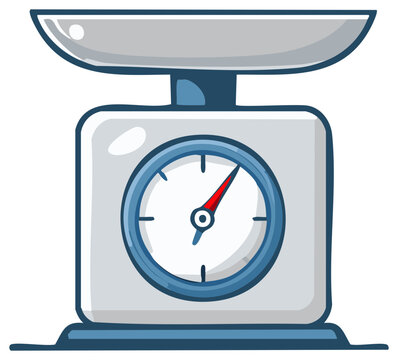 recommend clip art: Cartoon illustration of a classic analog kitchen scale for measuring food ingredients