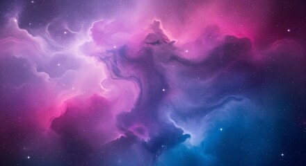 Vibrant purple and pink nebula with sparkling stars in deep space