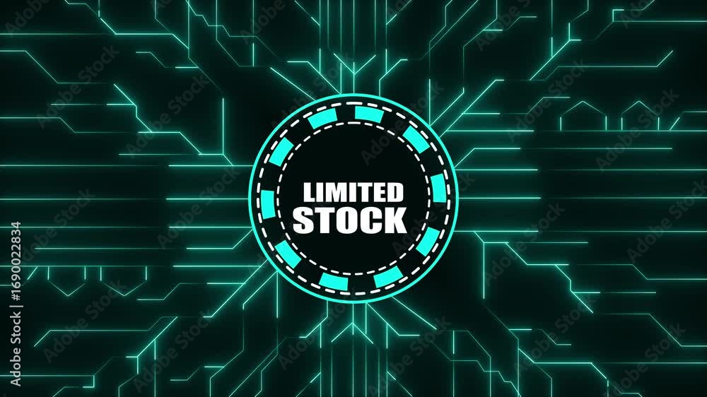 Aufkleber glowing cyan circuit board pattern with limited stock text in a circle abstract background