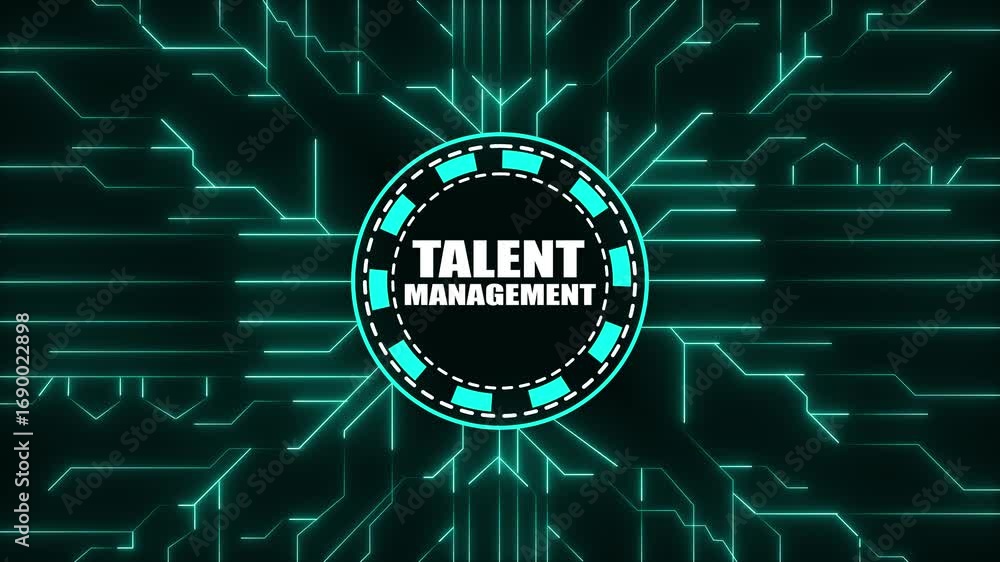 Aufkleber glowing teal circuitry design with talent management text in a circle abstract background