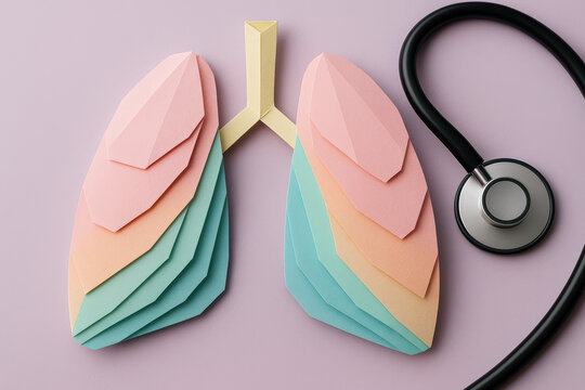 Colorful paper lung model with stethoscope symbolizing respiratory health, lung care, and medical healthcare awareness