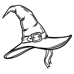 Halloween Witch Hat Clipart – Spooky Black and White Illustration