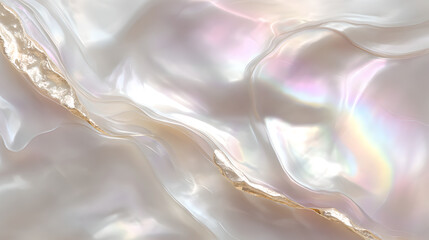 An abstract, luxurious mother-of-pearl texture with flowing veins of shimmering liquid gold.
