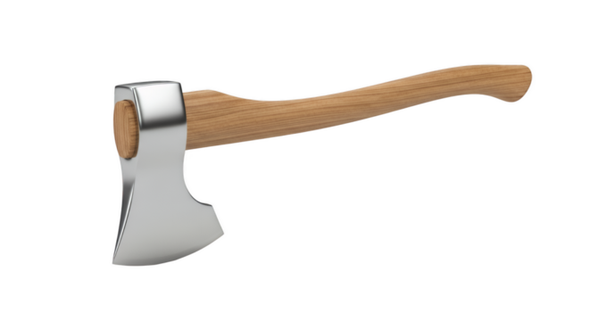 Sharp Axe in Focus: A close-up shot of a meticulously crafted axe, its polished steel blade gleaming against the natural grain of its wooden handle, is a symbol of strength and precision.