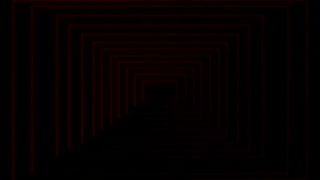 Abstract dark red square tunnel with subtle glow on black background bright channel