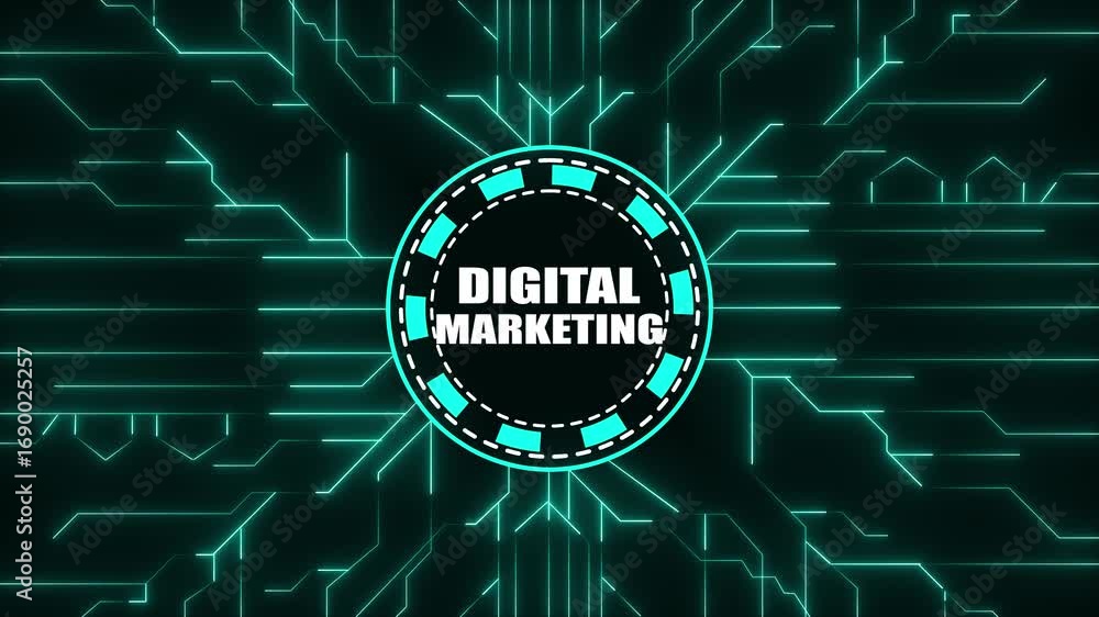 Poster digital marketing concept with glowing circuit board background abstract technology