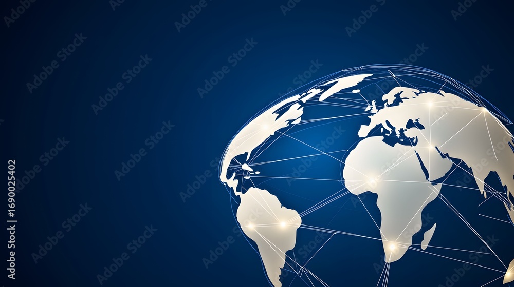 Aufkleber the image depicts a world globe on a dark blue background, portraying a concept of global connectivi