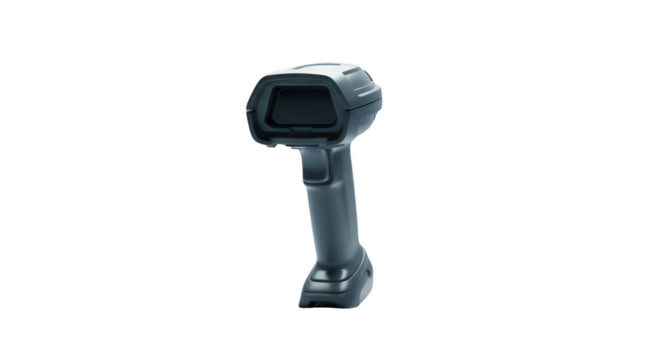 Technological Scrutiny: A close-up shot captures a handheld barcode scanner, rendered in a clean and minimalist style
