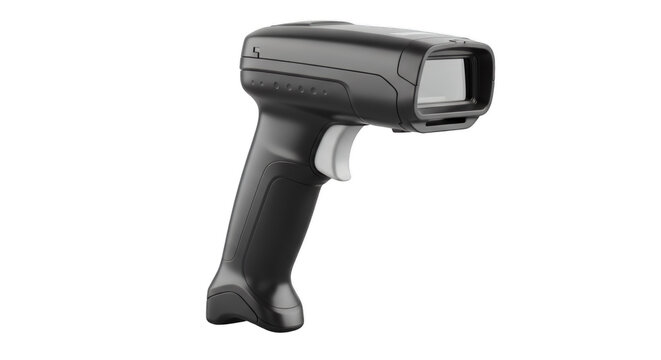 Barcode Scanner: A detailed close-up showcases a sleek barcode scanner, a quintessential tool for seamless data capture and inventory management.