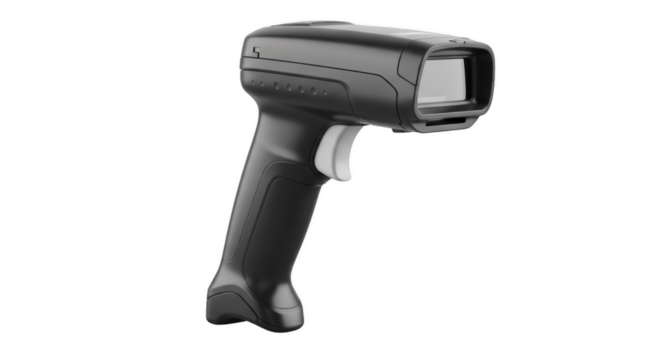 Barcode Scanner: A detailed close-up showcases a sleek barcode scanner, a quintessential tool for seamless data capture and inventory management.