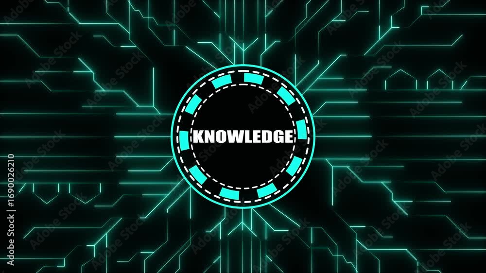 Poster futuristic circuit board background with central circle and word knowledge abstract technology