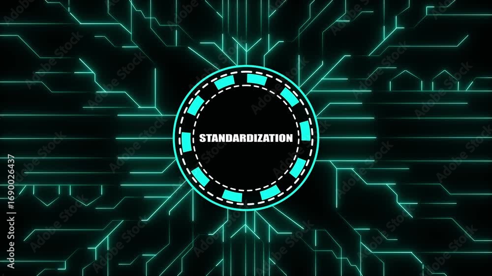 Aufkleber futuristic circuit board background with standardization text in a circular emblem technology digita