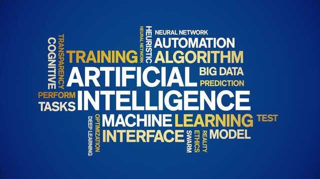 Artificial intelligence animated word cloud-text design animation tag kinetic typography seamless loop.