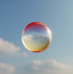 a gradient sphere with yellow and red color gradients on the left side, and light blue color gradients in front of it, centered on an empty background. 