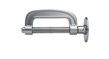 Clamp Tool: A close-up shot of a classic metal C-clamp, showcasing its robust design and utilitarian function, a symbol of strength and precision in carpentry.