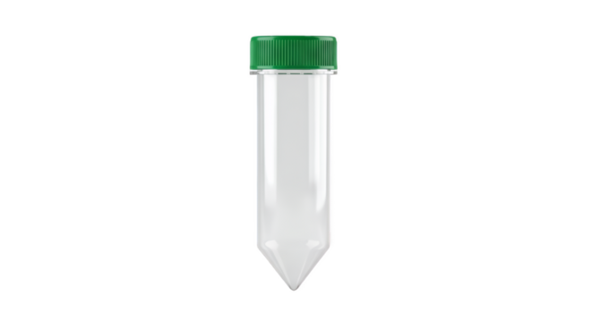 Scientific Vessel: A clear, conical tube, a fundamental tool in scientific research, showcases precision and purity.