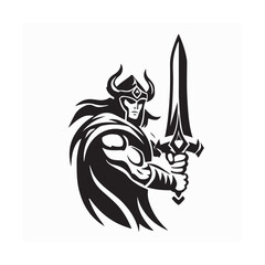 Fierce Barbarian Warrior Holding Sword Logo Vector for Gaming Design