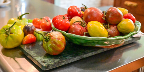 Home grown tomatoes, herbs, and vegetables