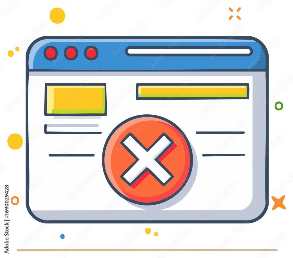 Fototapete web page showing an error message with an x symbol in a red circle concept illustration