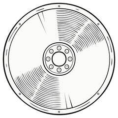Stylized vintage audio speaker cone with radial lines and central hub
