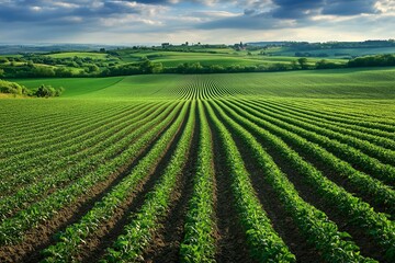 Green Crops Growing in a Field
