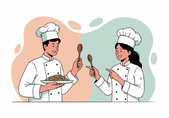Culinary Collaboration Chefs Tasting and Sharing a Dish