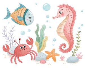 cute Watercolor marine animals