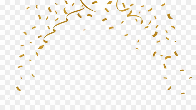 Golden confetti and ribbons falling on white background celebration design element party decor festive backdrop invitation template.
