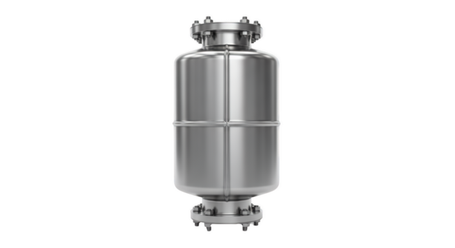 Industrial Storage Tank: A detailed studio shot of a stainless steel industrial storage tank, highlighting its robust design and the precision engineering.