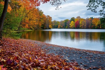 Autumn Leaves by the Lake