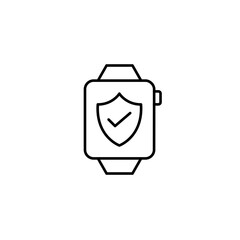 Verified device security, trusted wearable protection, secure health tracking, approved smartwatch usage. Pixel perfect, editable stroke vector icon