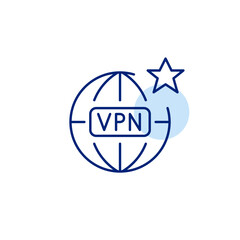 Global secure VPN access. Internet and star. Pixel perfect, editable stroke vector icon