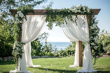 Romantic rustic wedding arch in outdoor setting high resolution picture