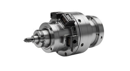 Precision Engineering Marvel: A meticulously crafted piece of industrial machinery, gleaming with metallic detail, stands as a testament to engineering prowess.