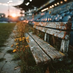 Rustic decayed seat shining in natural sunlight high resolution picture