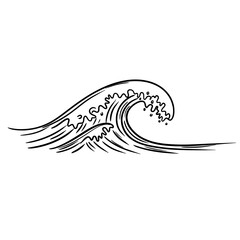 Ocean Waves Line Art – Sunset Beach Sketch Illustration