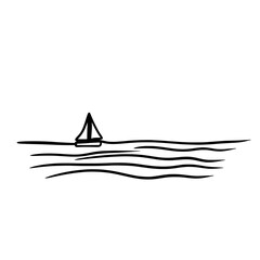 Ocean Waves Line Art – Sunset Beach Sketch Illustration