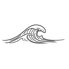 Ocean Waves Line Art – Sunset Beach Sketch Illustration