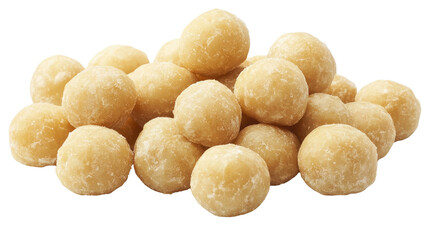 Fototapeta premium Macadamia nut in a light brown color cutout ,isolated on PNG white background.