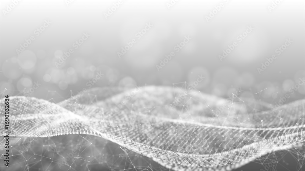 Poster futuristic white abstract wave background with digital dots and lines, ideal for tech, ai, data, and
