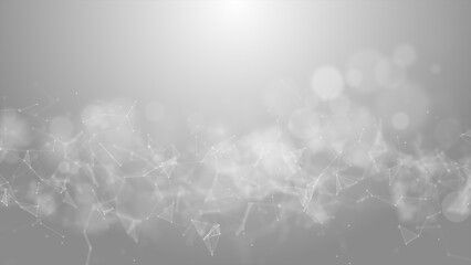 Abstract polygonal mesh background with white lines and particles, ideal for tech, AI, data science, and innovation-themed designs. 3d Rendering © KanawatTH