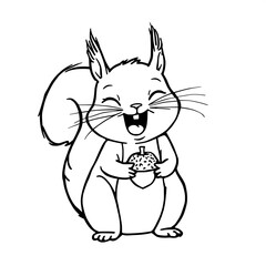 Obraz premium Squirrel Holding Acorn Cute Outline