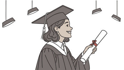 Happy Graduate Holding Diploma in Graduation Gown.