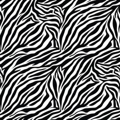 Obraz premium Dynamic zebra print background featuring bold black and white stripes pattern, patern seamless, Stock royalty.