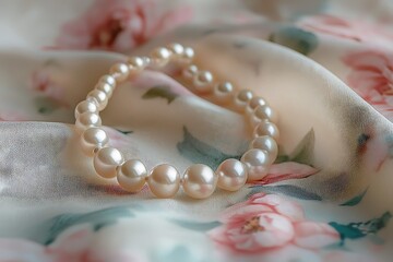Sophisticated pearls necklace with delicate fabric high resolution picture