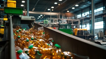 Recycling action for sustainable environment industrial facility plastic waste management clean energy wide-angle view eco-conscious practices